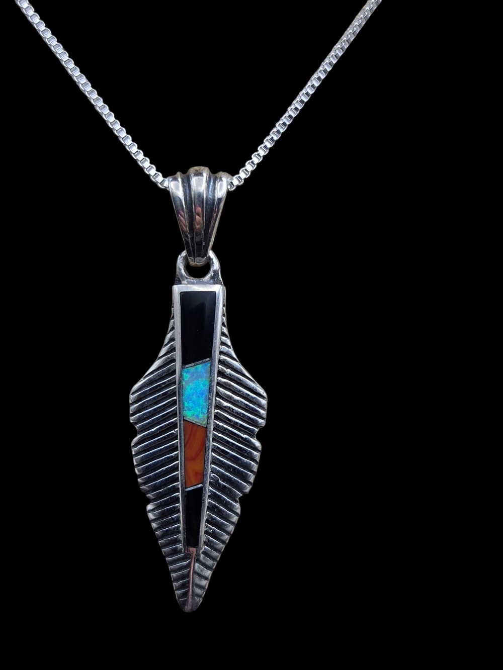 Sterling Inlay Feather Pendant